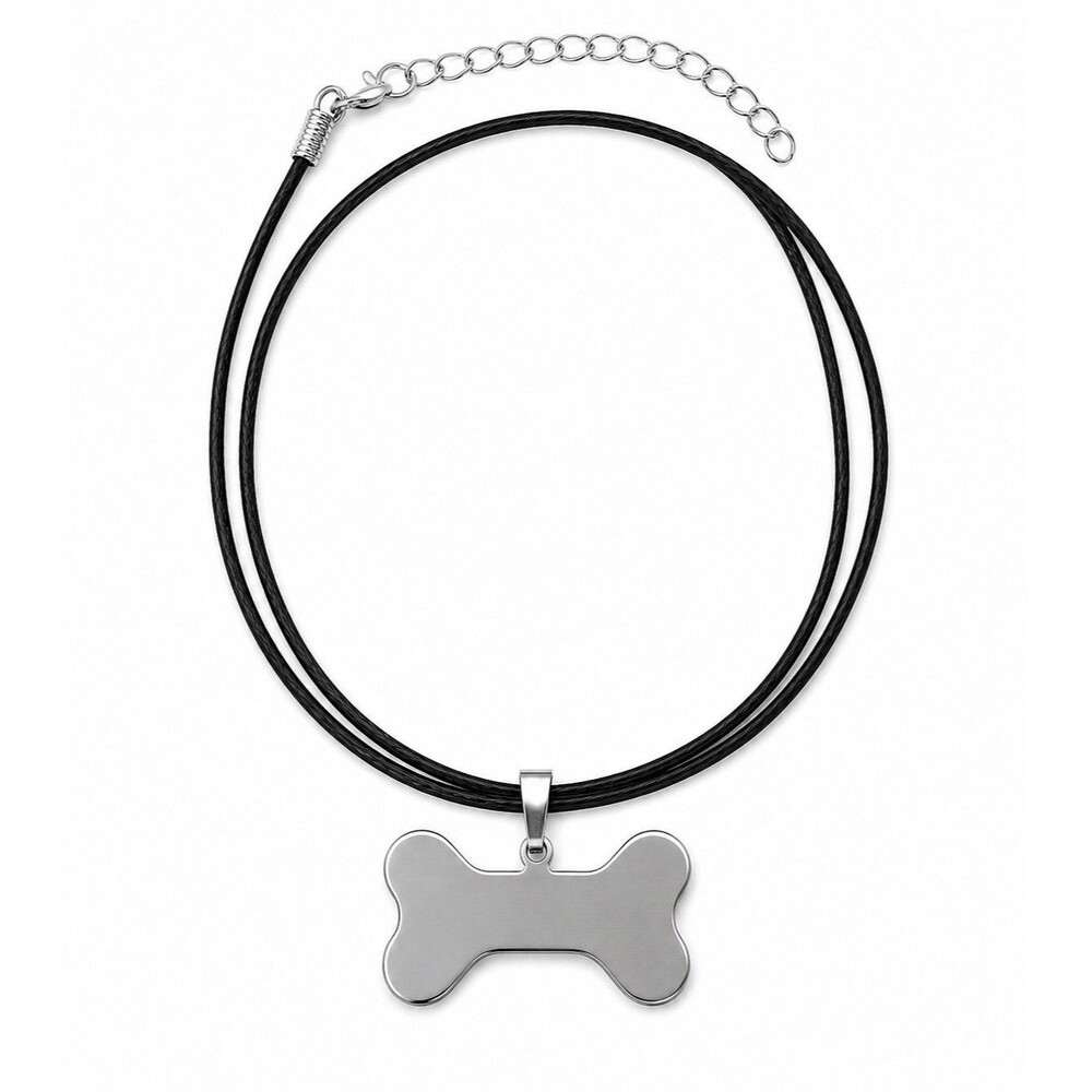 Stainless Steel Dog Bone Pendant Necklace Black Cord Unisex Pet Lover Gift